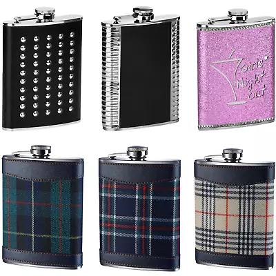 8oz Stainless Steel  Hip Flask With Tartan Design Green Blue Pink & Cream • £7.49