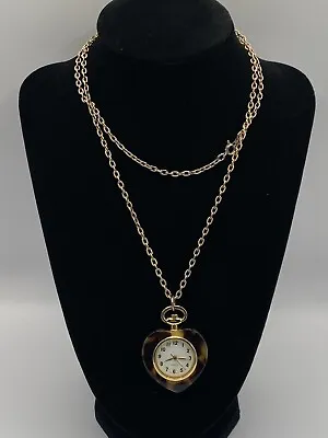 Vintage Watch Quartz Japan Movt Necklace Watch Heart Shape • $14