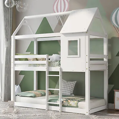 £309.99 • Buy Tree House Bed 3ft Single Bunk Bed Wooden Frame Kids Sleeper House Canopy White
