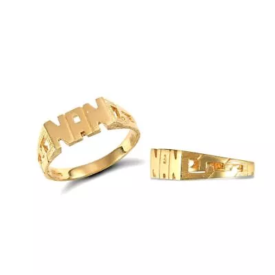 Solid 9ct Yellow Gold Hand Finished Nan Id Ring With Curb Link Style Shoulders • £199.09