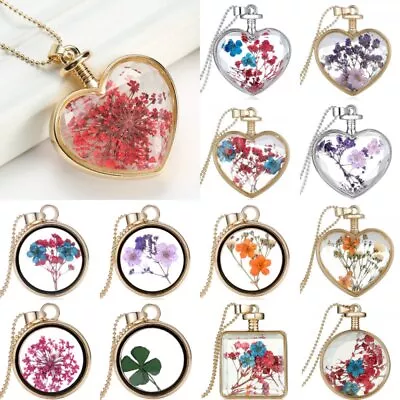 Natural Real Dried Flower Heart Glass Floating Locket Pendant Necklace Women Hot • $3.55