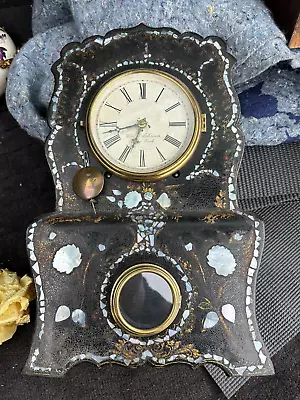 Old Antique IRON FRONT PEARL W L JOHNSON ON DIAL  Shelf Mantel Parlor Clock • $195