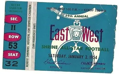 1954 College Football East West Shrine Bowl Ticket Stub • $73.52