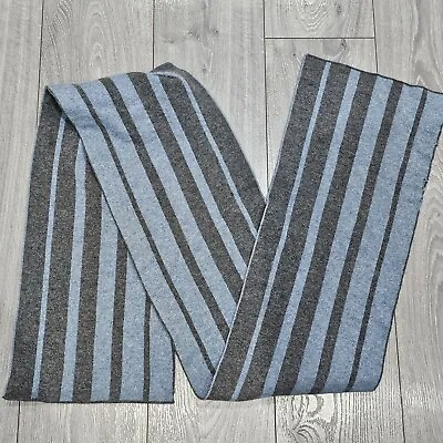 100% Lambswool Thick Scarf Striped Blue Grey By Blazer Long Quality Scarf • £10.95