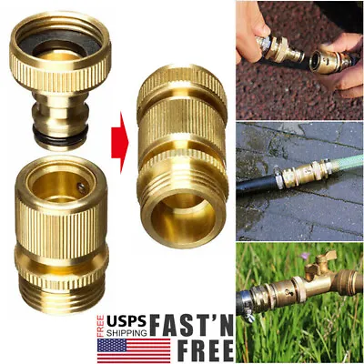Garden Hose Quick Connector Brass 3/4  GHT Thread Water Hose Fittings Adapters • $8.59