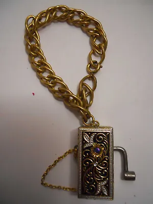MUSIC BOX BRACELET Goldtone Metal 60s Spain Works Plays Lullaby And Goodnight • $58.65