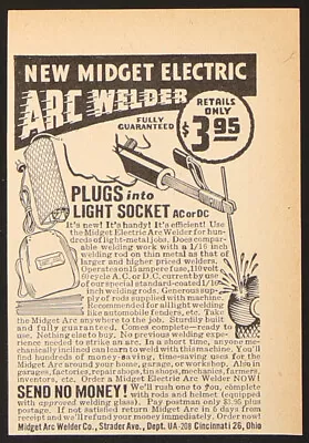 Midget Electric Arc Welder Plug Into Light Socket Vintage Print Ad 1947 • $5.25