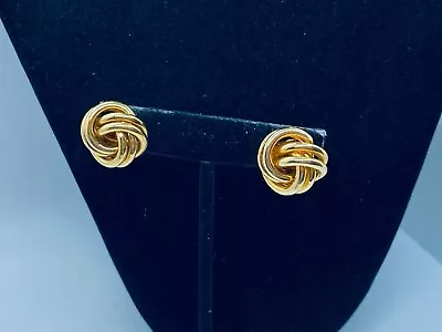 Vtg. Monet Shiny Gold Tone Love Knots Pierced Earrings 383 • $2.80