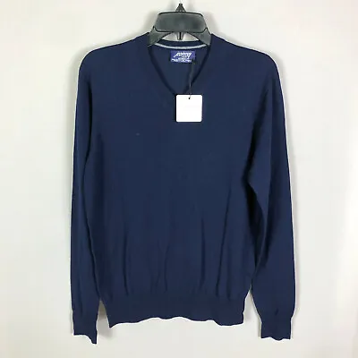 Jeremy Argyle Mens Navy V Neck Pullover Wool Sweater Size Medium $158 • $45