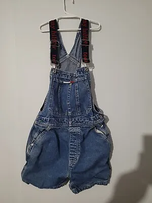 Vtg 00's Tommy Hilfiger Blue Jean BIB Overall Suspender FLAG Logo DENIM Shorts S • $55