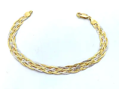 £599 • Buy Vintage 18ct Gold Ladies 2 X Colour Herringbone Bracelet. Goldmine Jewellers.