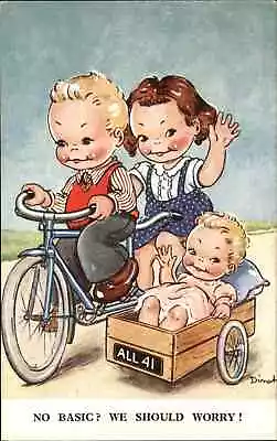 Tuck A/S Dinah Children On Bicycle Biking Baby Sidecar Vintage Postcard • $8.29