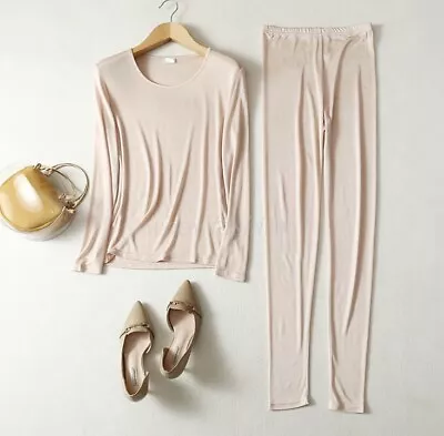 $32.90 • Buy Women Crew Neck Silk Thermal Soft Long Johns Top & Bottom Set Underwear Set