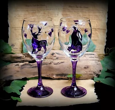 £28.99 • Buy Glass Chalices With Stag And Hare Wicca Pagan Altar Handfasting Yule Gift