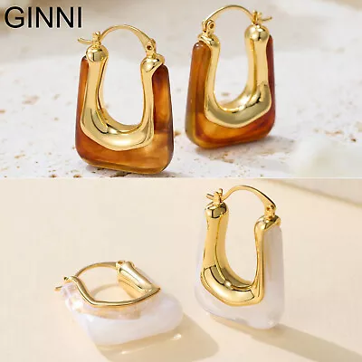 GINNI Rectangular Chunky Hoop Earrings Gold Plated Resin U-Shape Dangle Earrings • $8.40