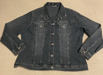 £37.75 • Buy My Favorite Things Colleen Lopez 1X Jean Jacket Lace Sequin Beads Bling Buttons