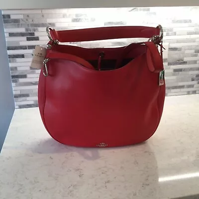 New COACH PURSE NOMAD HOBO IN GLOVETANNED LEATHER F36026 TRUE RED Tag And Bag • $349.97