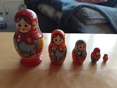 Matryoshka Russian Dolls Nesting Doll Hand Painted Wooden Set Of 5 With Label • £3.99