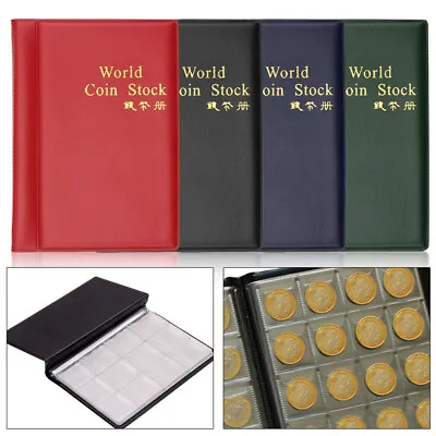 120 Coin Holder Collector Storage Wallet PU Album Book Black Red Green Blue • £6.23