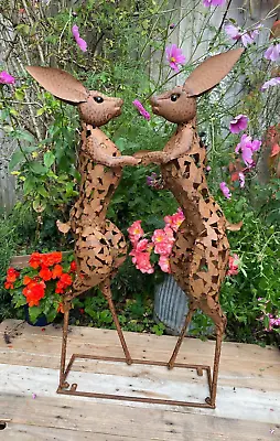 Large Boxing March Hare Metal Garden Sculpture Quirky Tin Art • £119.99