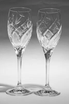 Two Mikasa English Garden Crystal Wine Glasses 8-1/8  USED In Original Box • $30