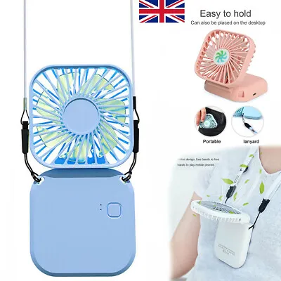 Mini Handheld Fan Portable Folding Desk Cooler USB Rechargeable Neck Hanging UK • £4.99