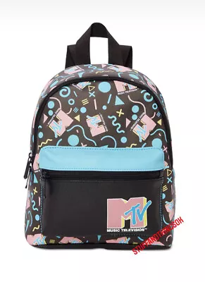 MTV Mini Backpack Faux Leather Black 11.5  Purse Retro 80's Influenced NEW 2021 • $39.24