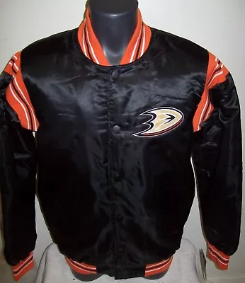 ANAHEIM DUCKS NHL STARTER Satin Snap Down Jacket  Traditional MEDIUM XL Black • $99.99