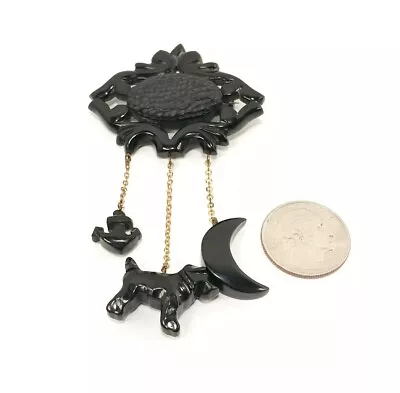 MY ESTATE JEWELRY Vtg Black Lucite Unique Dangle Charm Brooch ANCHOR-DOG-MOON  • $0.99