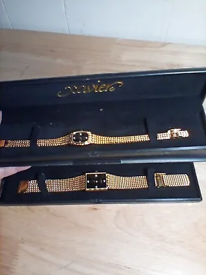His &Vintage New XAVIER Quartz Diamond Black Dial Goldtone Watch (New Batteries) • $150