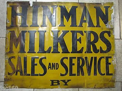 HINMAN MILKERS SALES SERVICE Antique Ad Sign Embossed Metal Farm Equip 1900s • $895