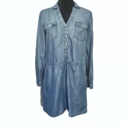 PRINCESS VERA WANG Denim Shirt Dress Button Front Cinch Waist Roll Tab Sz S • $16