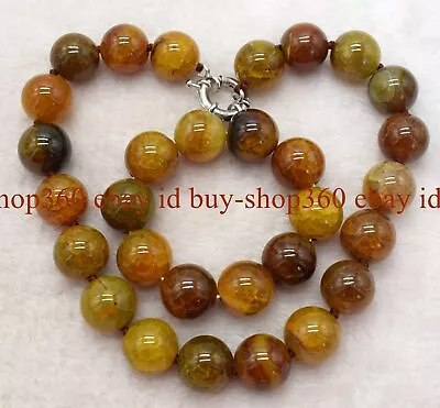 $39.99 • Buy Rare Huge 20mm Yellow Dragon Veins Agate Gems Round Beads Necklace Bracelet Set