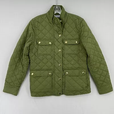 J Crew Quilted Downtown Field Jacket Womens Small Olive Green Snaps Zip • $39.99