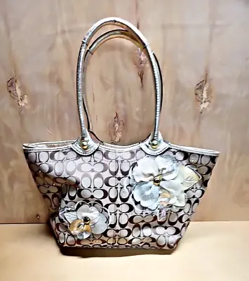 Coach Bleecker Rare Floral Signature Applique F16276 Gold Khaki Tote Excellent • $69.97