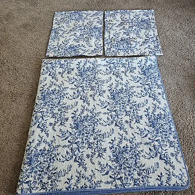 Laura Ashley Full/Queen Bedford 3pc Cotton Quilt & Sham Set Blue/White • £44.66