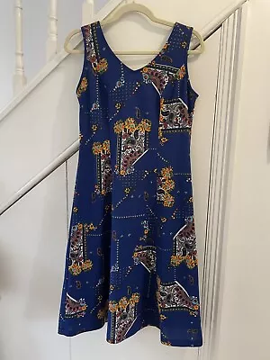 Vintage 1960s 1970s Dress Psychedelic Paisley S 10 Blue A Line Floral Spinney • £7.50