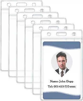 6 Pack Vertical ID Card Badge Holder Waterproof Clear Card Sleeve Case Cover Hea • $6.77