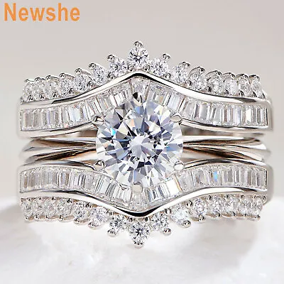 Newshe 3CT Sterling Silver Women Wedding Ring Set Engagement Promise Ring CZ • $43.99