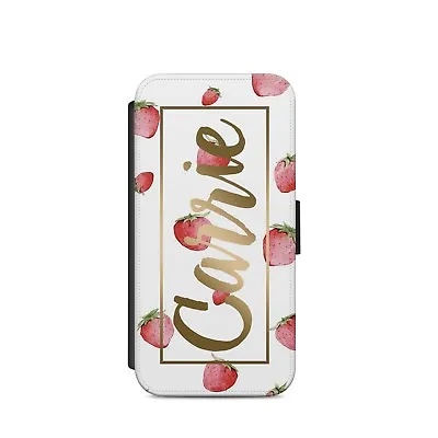 £9.36 • Buy Personalised Initials Name Watercolor Strawberry A73 Wallet Case IPhone Samsung