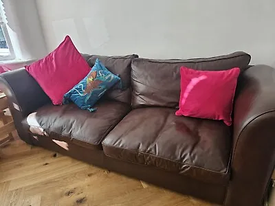 Laura Ashley Burgess Brown Leather Sofa • £200