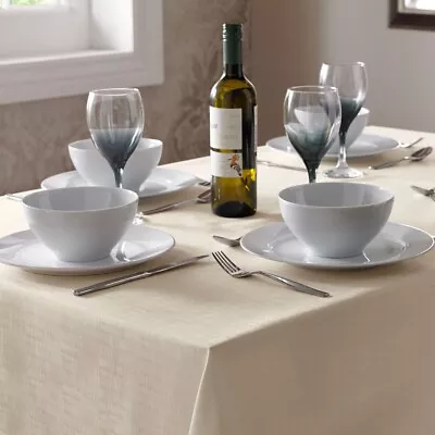 Plain Ivory Cream Tablecloth 90cm Round Linen Look Dining Kitchen Easy Care • £5.99