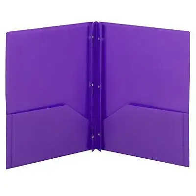 Poly Two-Pocket Folder Three-Hole Punch Prong Fasteners Letter Size Purple... • $17.25