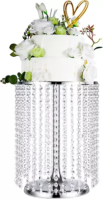 Wedding Cake Stand For Dessert Table 12 Inch Silver Crystal Pendants Metal Cake • $45.85
