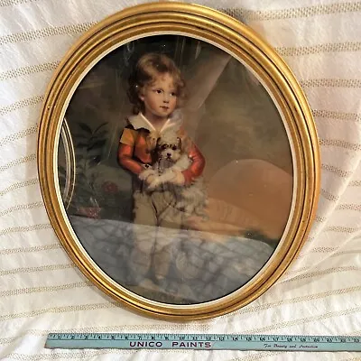 Antique Master Simpson Boy Arther W Davis Gold Oval Framed Picture Wall Art VTG • $100