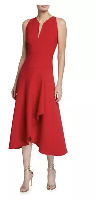 $320 • Buy Roland Mouret  JACKSON SLIT-NECK FAUX-WRAP MIDI DRESS IN RED Uk Size8