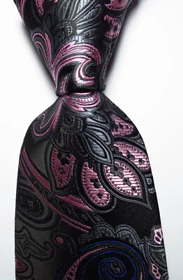 New Classic Paisley Black Gray Pink JACQUARD WOVEN Silk Men's Tie Necktie • $8.99