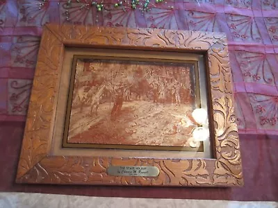 RARE VINTAGE Hand Carved Oak Frame With Glass Artwork By Charles W. Russell • $243