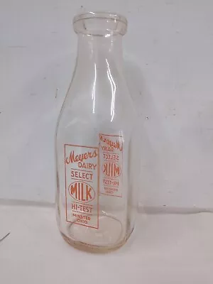 TSPQ Pyro Quart Meyers Dairy Select Hi-Test Minster OH Milk Glass Bottle  • $19.99