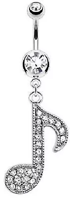 Belly Button Ring 316L Prong Set Gem Navel With Gem Paved Music Note Dangle • $9.99
